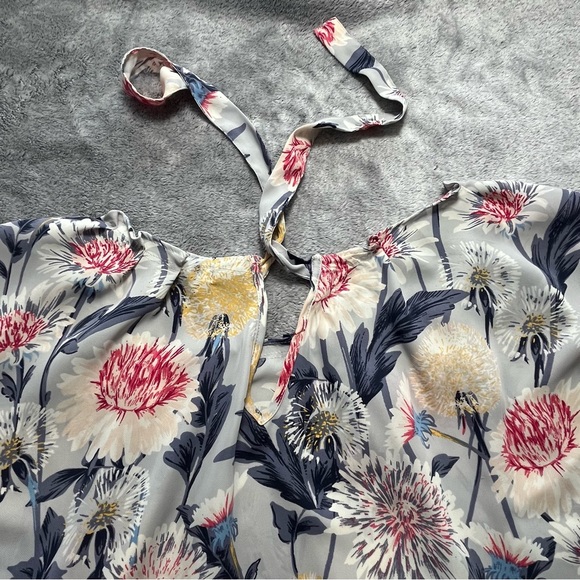 LC Lauren Conrad Large Floral Tie-Neck Cap Sleeve Top - White, Pink & Navy - Picture 9 of 10